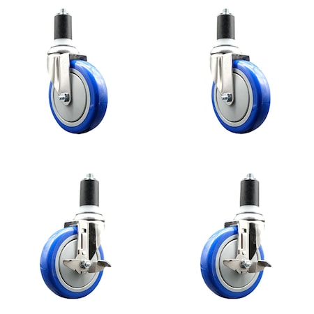 Service Caster 5 Inch 316SS Blue Poly Swivel 1-5/8 Inch Expanding Stem Caster Brake SCC, 2PK SS316EX20S514-PPUB-BLUE-2-TLB-2-158
